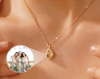 Projection Necklace, Memorial Necklace in Gold Silver, Customized Projection Necklace with Picture, Memorial Necklace,Birthday, Gift for Her