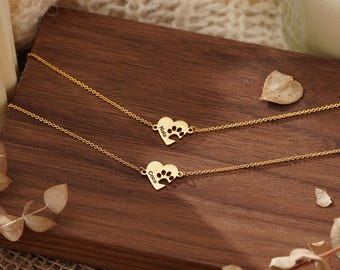 Pulseira com nome do animal de estimação em formato de coração, pulseira com patinha de cachorro/gato, pulseira personalizada para animais de estimação, joia que respeita os animais, presente para quem ama animais, pulseira para presente para a mãe.