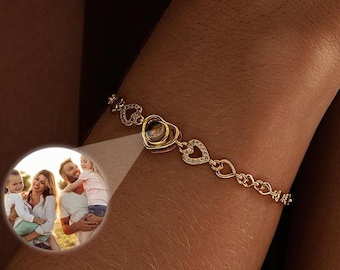 Photo Projection Bracelet, Heart Bracelet, Personalized Picture Inside Bracelet for Women, Memorial Photo Bracelet for Her,Memorial Pet Gift