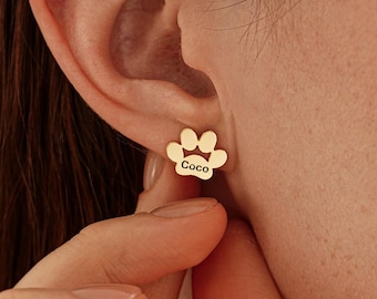 Personalisierte Haustier Pfote Ohrstecker, Hund / Katze Name Ohrringe, Haustier Gedenkstätte Ohrringe für Mutter, tierfreundlicher Schmuck, Tierliebhaber Geschenke für sie