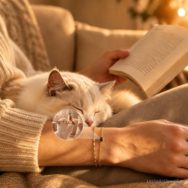 Double Chain Projection Bracelet, Meaningful Photo Bracelet, Picture Bracelet, Gold Charm Bracelet, Mother Bracelet, Christmas Gifts for Her