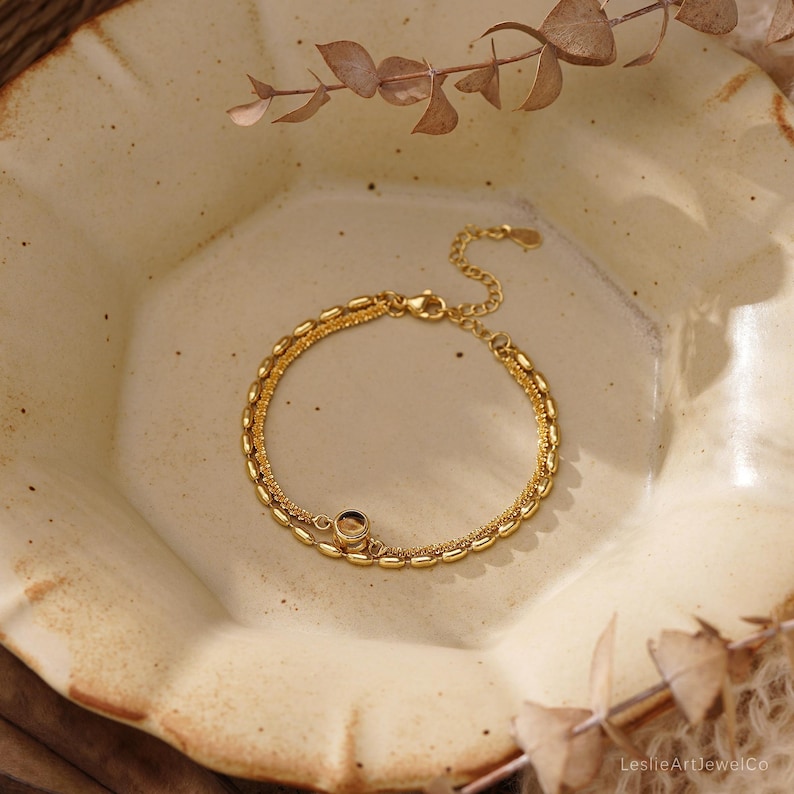 Double Chain Projection Bracelet, Meaningful Photo Bracelet, Picture Bracelet, Gold Charm Bracelet, Mother Bracelet, Christmas Gifts for Her
