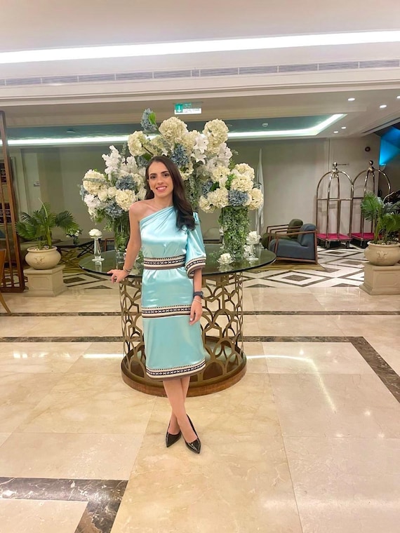 sachin and babi light blue dress Stretch Crepe One Shoulder Mermaid Gown with Bow Accent in French Blue