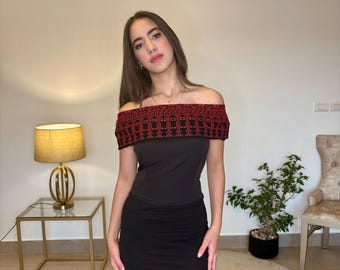Palestinian Tatreez Off-Shoulders Top مطرزات شرقيه -ثوب فلاحي -تطريز فلسطيني حنا hena