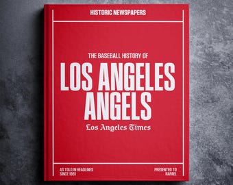 Regalo de los Angelinos de Los Ángeles: Libro con la historia del béisbol profesional en titulares de periódicos. Artículo personalizado para fanáticos de los Angelinos de Los Ángeles y de la Nación Halo. Nombre impreso en la portada.