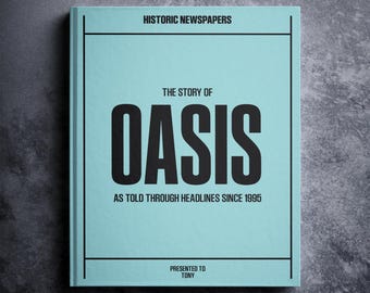 OASIS / Libro personalizado de historia de la música / Regalo para melómanos / Noticias destacadas de iconos y leyendas de la música / Nombre impreso en la portada