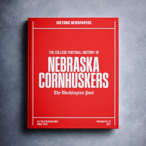 Nebraska Cornhuskers Gift | NCAA College Football History In Newspaper Book | Personalized UN Cornhuskers Fan Item | Name Printed On Cover