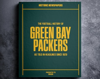 Green Bay Packers Gift - Lambeau Field History In Newspaper Headlines Book - Personalized Cheeseheads Fan Item - Name Printed On Cover