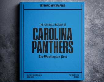 Regalo de los Carolina Panthers: Libro con la historia del fútbol americano profesional en titulares de periódicos. Artículo personalizado para fans de los Panthers. Nombre impreso en la portada.