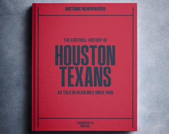 Houston Texans Gift - Pro Football History In Newspaper Headlines Book - Personalized Texans Fan Item - Name Printed On Cover - Horns Up