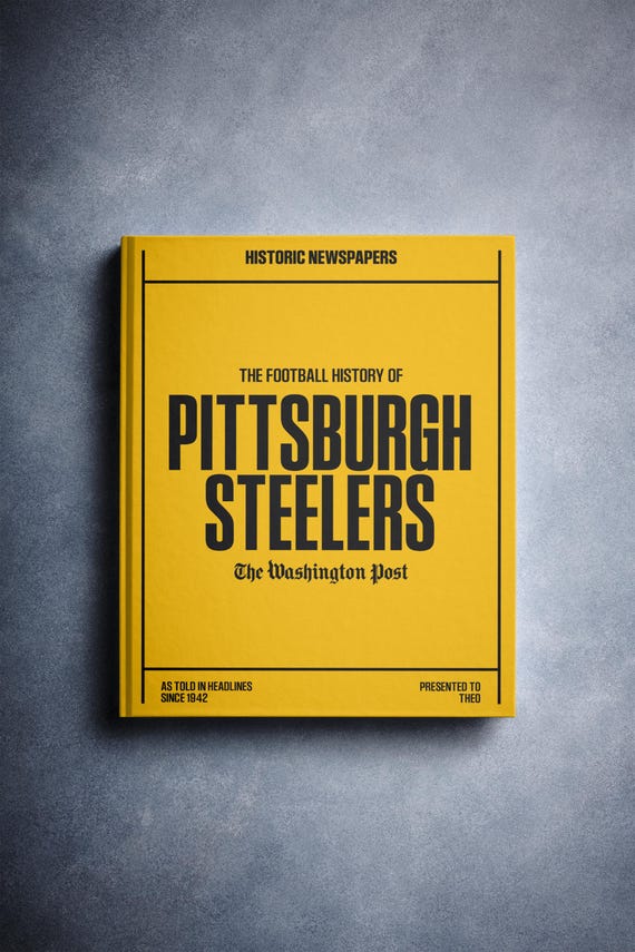 Pittsburgh Steelers Gift - Pro Football History In Newspaper Headlines Book - Personalized Steelers Nation Fan Item - Name Printed On Cover