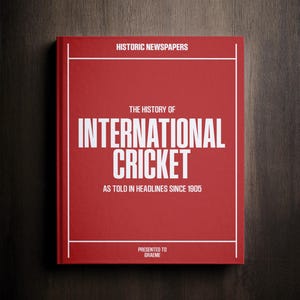 Cadeau international de cricket - Livre sur l&#39;histoire des gros titres des journaux - Article personnalisé pour les fans de cricket - Nom imprimé sur la couverture - Test Ashes T20
