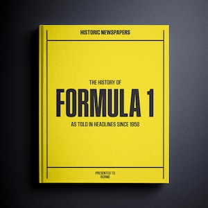 Formula One Gift - F1 History In Newspaper Headlines Book - Personalised Motorsport Racing Fan Item - Name Printed On Cover