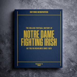 Notre Dame Fighting Irish Gift - College Football History In Newspapers Book - Personalized ND Irish Fan Item - Name Printed On Cover