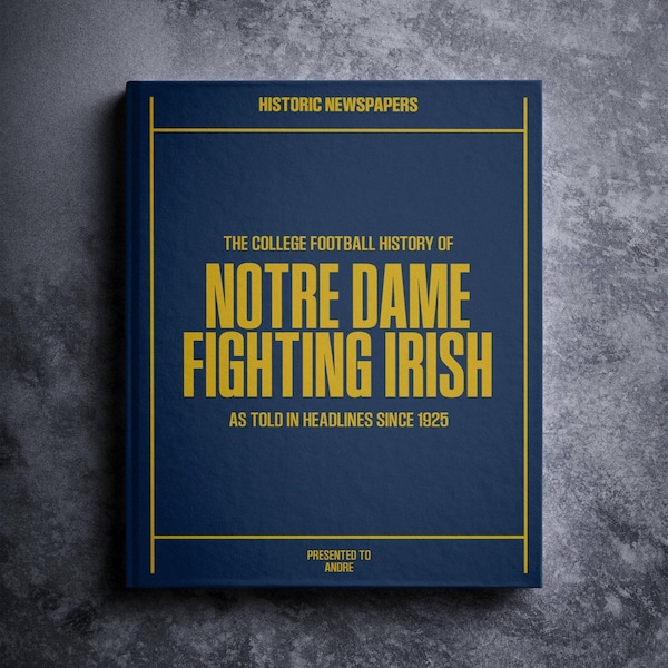 Notre Dame Fighting Irish Gift - College Football History In Newspapers Book - Personalized ND Irish Fan Item - Name Printed On Cover