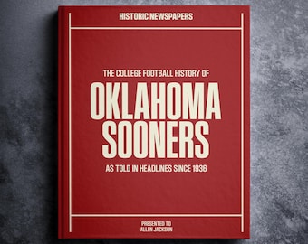 Oklahoma Sooners Gift | NCAA College Football History In Newspaper Book | Personalized Sooners Fan Item | Name Printed On Cover