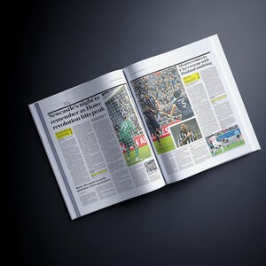 May include: An open magazine featuring a sports article about Newcastle's football team. The article is titled "Newcastle's night to remember as Howe revolution hits peak". The magazine also includes a photo of a football match.