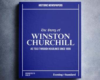 Winston Churchill / Libro personalizado de momentos icónicos de la historia / Regalo educativo / Titulares de noticias históricas / Nombre impreso en la portada