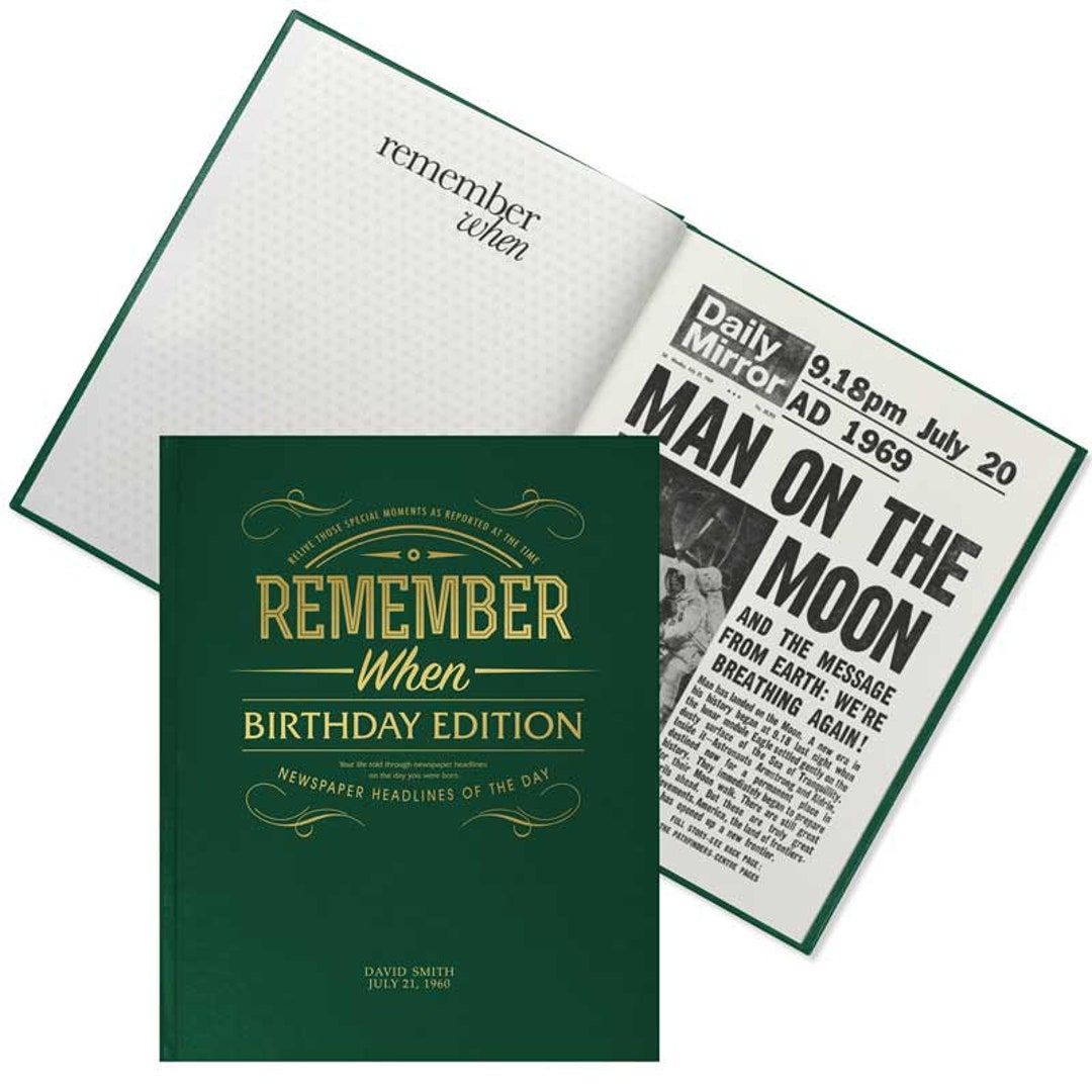 Personalised Birthday Newspaper Book Gift UK/US News Headlines From the Day You Were Born