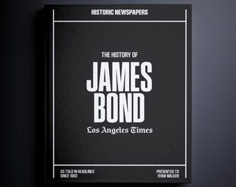 James Bond / Libro personalizado de historia del cine / Regalo para fans del cine clásico / Titulares de la historia del cine / Nombre impreso en la portada
