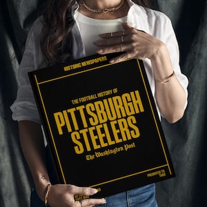 Pittsburgh Steelers Gift - Pro Football History In Newspaper Headlines Book - Personalized Steelers Nation Fan Item - Name Printed On Cover Black