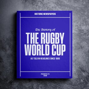Rugby World Cup Gift - Rugby Union History In Newspaper Headlines Book - Personalised Rugby Fan Item - Name Printed On Cover