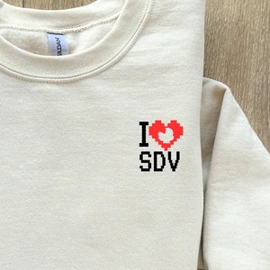 I Love Stardew Valley Sweatshirt, love SDV pixel chicken sweater, cozy gaming hoodie, Stardew Valley merch acessories gift for cozy gamer
