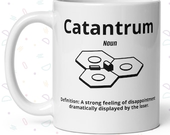 Funny Catan board game mug, Settlers of Catan gift merch accessories upgrade, Tea and coffee cup family game night, Catantrum ceramic mug