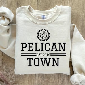 Pelican Town Crewneck Sweatshirt, College Style Stardew valley sweater, trendy cozy gaming oversize hoodie, Stardew Valley gift apparel