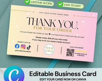 70% OFF Opening Sale: Thank You Card, Editable DIY Business Marketing Cards Template Design, Packaging Card. Modern Template Thank You Card.