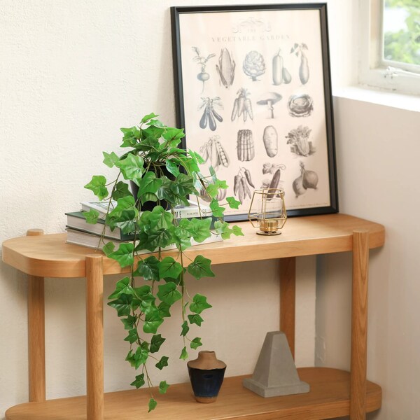 Tall Artificial Hanging Green Ivy Plant in Black Pot