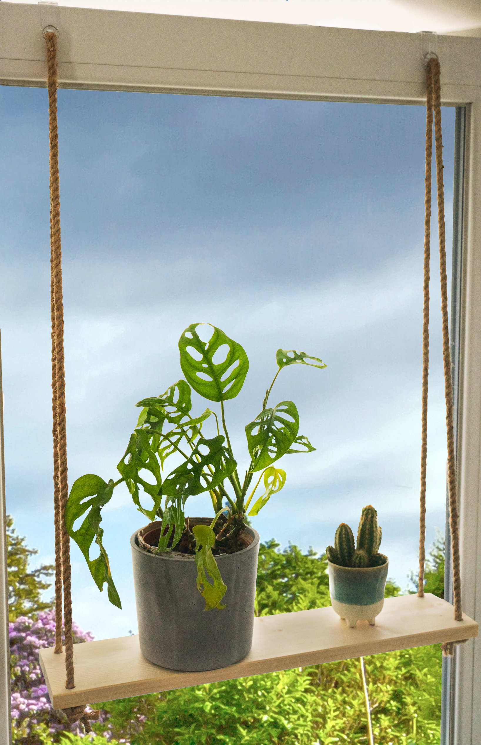 Hängeregal, Pflanzenregal, fensterregal, Regal zum einhängen, Fensterbrett, Holzregal, Boho Hängeregal, Regal Seil Holz, macrame,