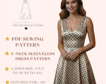V-Neck Sleeveless Dress Pattern, Women Dress Sewing Patterns, Girls Prom Dresses, Size:US2-30 | A0-A4-LETTER |