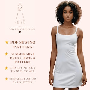 Patrón de costura de minivestido de verano, patrón de costura de vestido de mujer, patrón de vestido de otoño, patrón de vestido de tenis, vestido camisero A0 A4 Carta de EE. UU. - EE. UU. 2 a 30