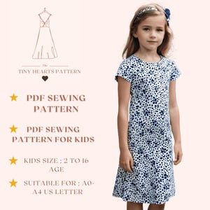 Patrón de costura en PDF para niños -SIN CREMALLERA- Patrón de costura de vestido de niña, vestido de bebé, vestido de niña pequeña, vestido de verano para niños A0 A4 Carta de EE. UU. 2-16 años