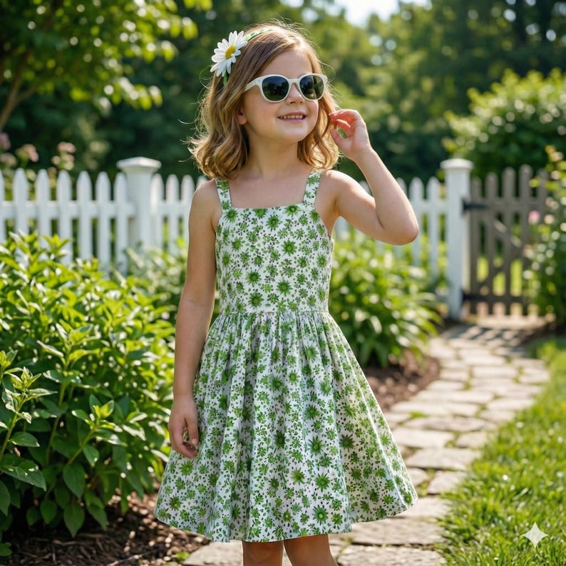 Kids Gathered Summer Dress Pattern, Girls Dress Sewing Patterns, Pinafore Dresses Size:2-16Age | A0-A4-USLETTER | image 2