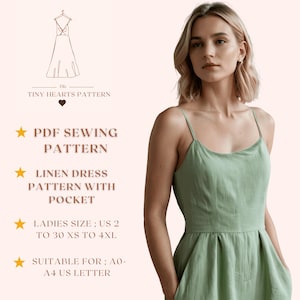 Patrón de vestido de lino con bolsillo / Patrón de costura de vestido de mujer / Patrón de vestido de fiesta / Patrón de vestido de verano / A0 A4 Carta de EE. UU. - EE. UU. 2 a 30
