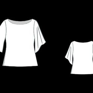 Boat Neck Bell Sleeve Women Top Pattern, Girls Blouse Sewing Pattern, Size:US2-30 | A0-A4-USLETTER | image 8