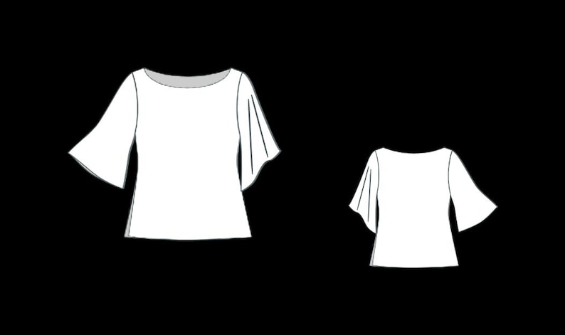 Boat Neck Bell Sleeve Women Top Pattern, Girls Blouse Sewing Pattern, Size:US2-30 | A0-A4-USLETTER | image 8