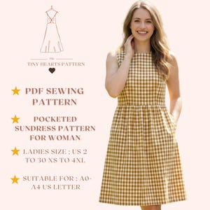 Patrón de vestido veraniego con bolsillos para mujer, patrones de costura para vestidos midi, tallas: US2-30 / A0-A4-USLETTER /