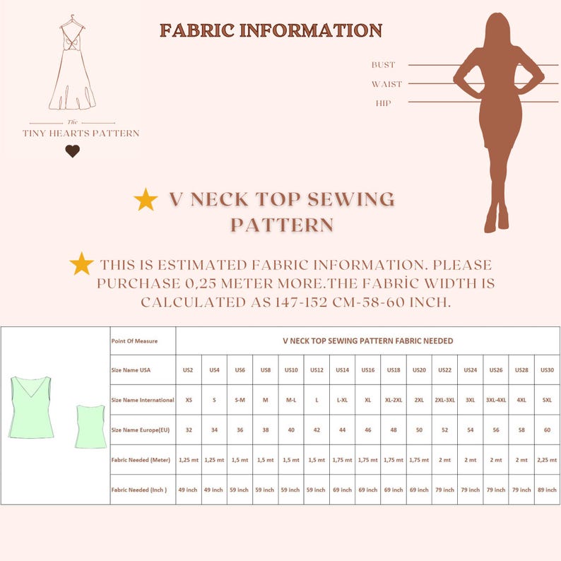 Patrón de costura para top con cuello en V, patrones de costura para blusas de mujer, camisetas para niñas, tallas: US2-30 / A0-A4-USLETTER / imagen 9