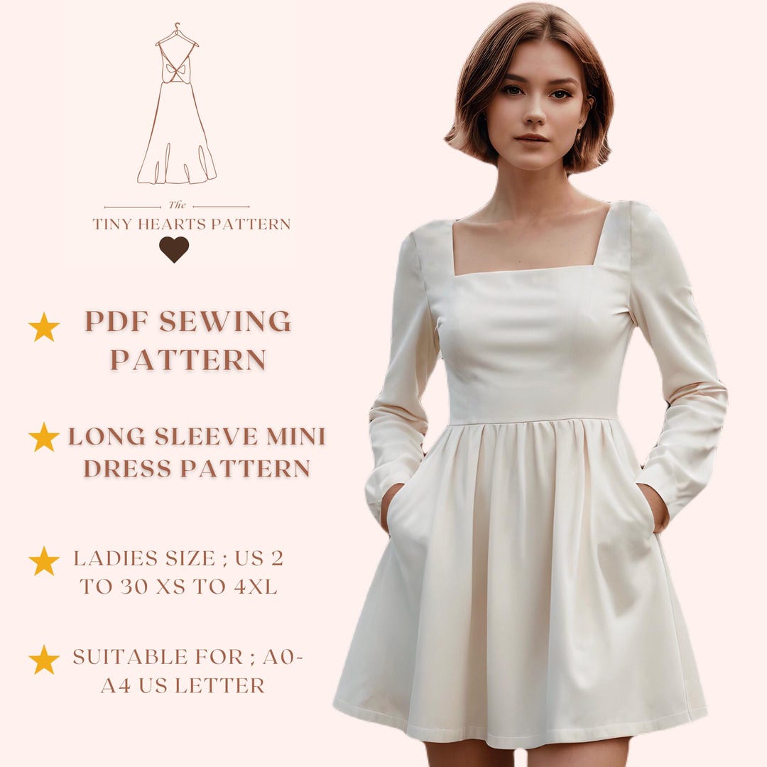 chinese dress ladies Open back long sleeve mini dress | Sewing pattern main image 1