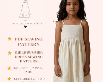 Girls Summer Dress Sewing Pattern, Kids Dress Patterns, Pinafore Dresses, Size:2-16 Age | A0-A4-USLETTER |