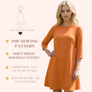 Shift Dress Sewing Pattern, Women Sewing Patterns, Girls Tunic Dresses, Size:US2-30 | A0-A4-USLETTER |
