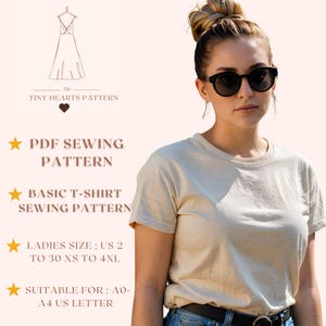 Patrón de costura de camiseta básica / Patrón de costura para mujer / Patrón de blusa / Patrón de costura de top / Patrón de costura fácil / A0 A4 Carta de EE. UU. de EE. UU. 2 a 30