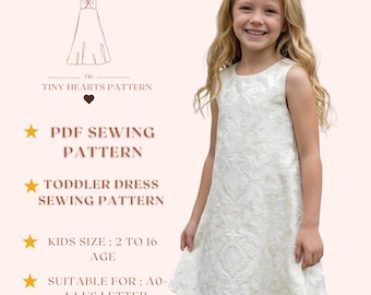 Toddler Dress Sewing Pattern, Kids Dress Patterns, Baby & Girls, Size:2-16 Age | A0-A4-USLETTER |