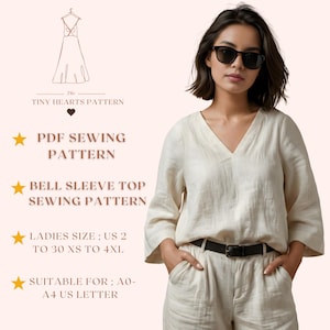 Bell Sleeve Top Sewing Pattern, Women Blouse Sewing Patterns, Girls T-Shirt, Size:US2-30 | A0-A4-USLETTER | image 1