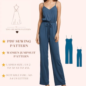 Women Jumpsuit Pattern,Overalls Sewing Pattern,Dungaree Pattern,Pinafore Jumpsuit Pattern,Romper Sewing Pattern A0 A4 US LetterUS 2 to 30