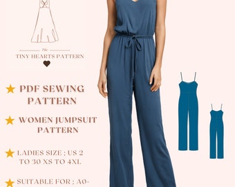 Women Jumpsuit Pattern, Girls Romper Sewing Patterns, Girls Pinafore Overalls, Size:US2-30 PDF | A0-A4-USLETTER |