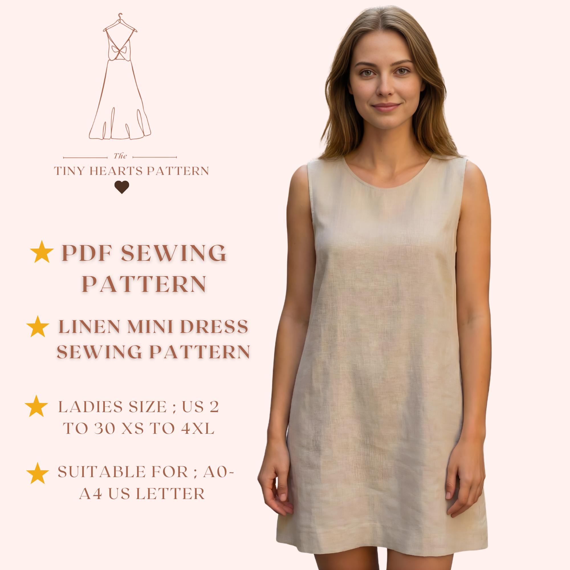 Linen Mini Dress Sewing Pattern, Women Dresses Sewing Patterns, Size:us2-30  PDF | A0-A4-USLETTER | - Etsy